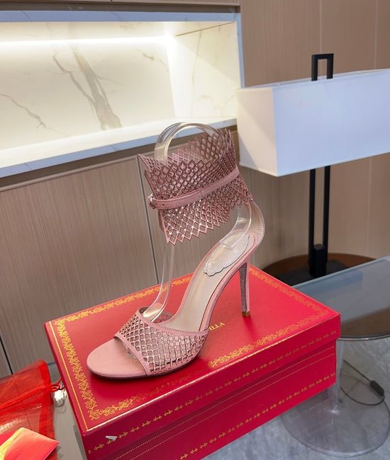 Rene Caovilla Sparkly Rhinestone Hollow Open Toe High Heels