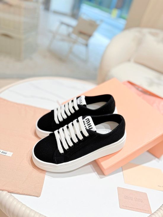 Miu Miu Casual Canvas Thick Sole Sneakers Comfortable Footwear