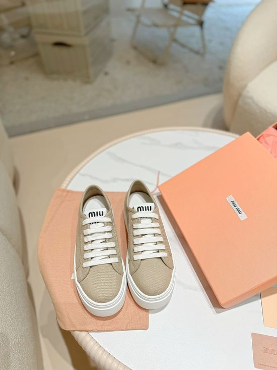 Miu Miu Casual Canvas Thick Sole Sneakers Comfortable Footwear