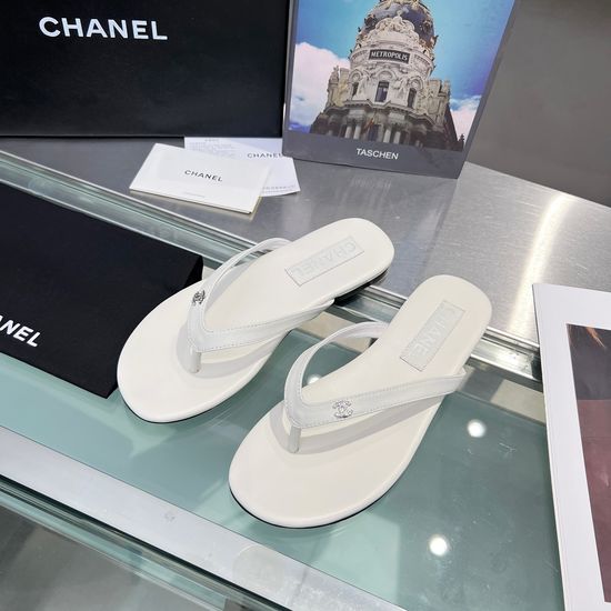 Chanel Suede Cowhide Leather Flip Flops With Leather Sole