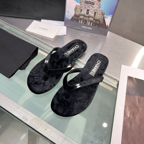 Chanel Suede Cowhide Leather Flip Flops With Leather Sole