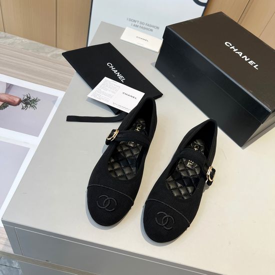 Chanel Color Block Mary Jane Flats with Embroidered Logo
