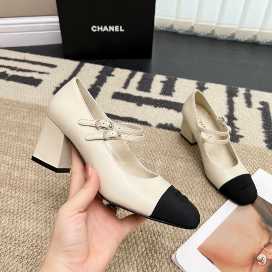 Chanel Color Block Leather Mary Jane Flats with Embroidery Logo