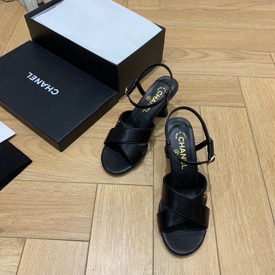 Chanel Pearl Heeled Slide Sandals Premium Cowhide Upper Silk Lining