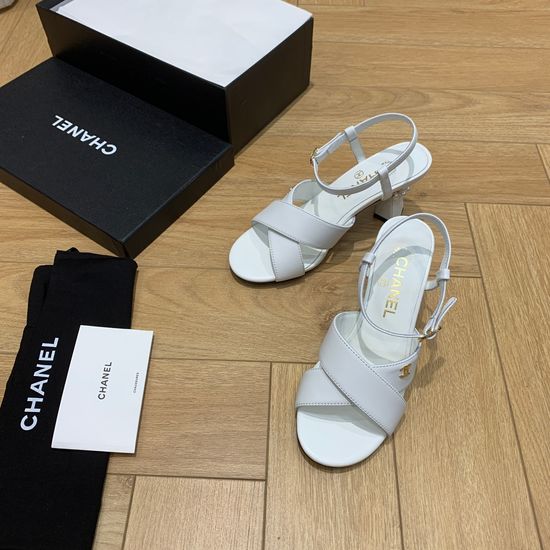 Chanel Pearl Heeled Slide Sandals Premium Cowhide Upper Silk Lining