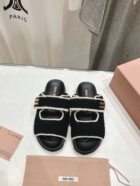 Miu Miu Knitted Upper Thick Sole Hook Loop Comfort Sandals