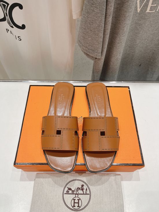 Hermes Premium Leather Slip On Beach Slides Comfortable Sandals