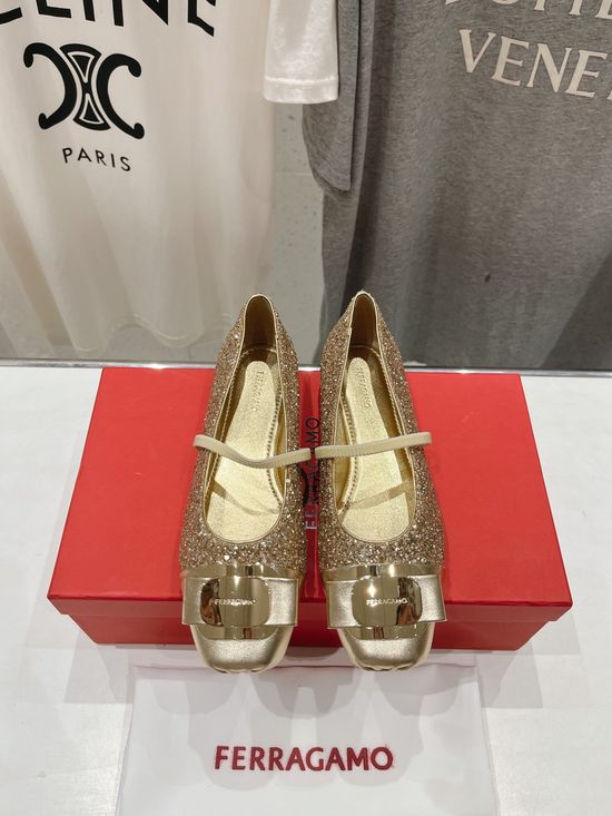 Ferragamo Bow Decor Soft Ballet Flats Comfortable Daily Walking Shoes