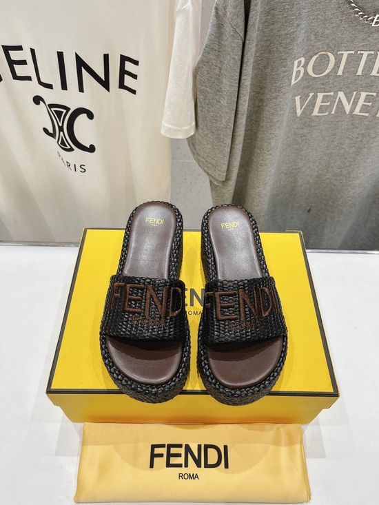 Fendi Woven Upper Wedge Slide Sandals Soft Lining Comfortable Footwear