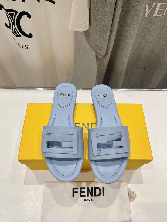 Fendi Hollow Carved Flat Slide Sandals Genuine Leather Outsole Footwear