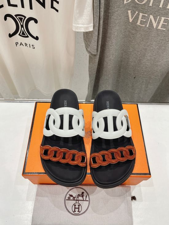 Hermes Classic Leather Slip-On Sandals Non-slip Casual Daily Footwear