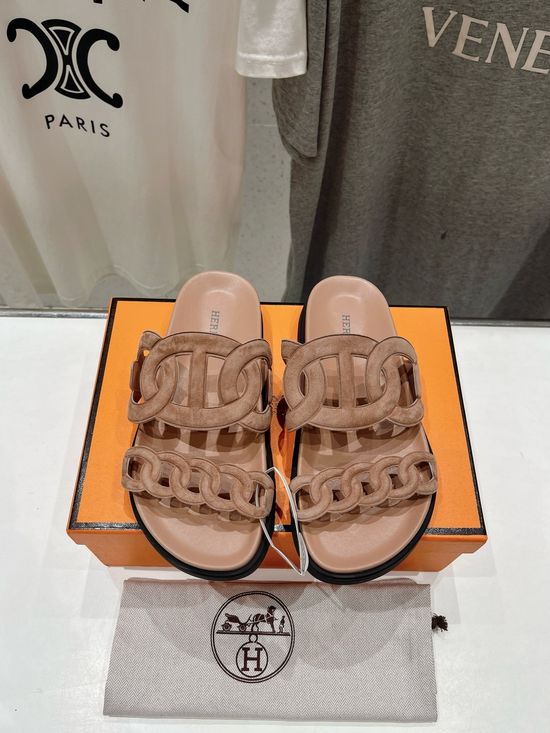Hermes Classic Leather Slip-On Sandals Non-slip Casual Daily Footwear