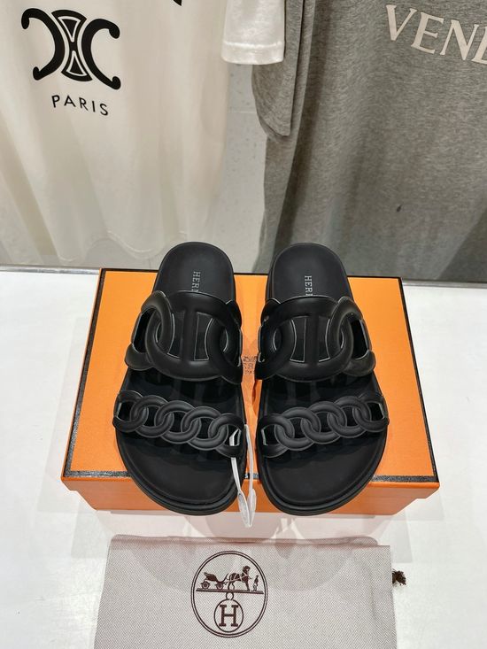Hermes Classic Leather Slip-On Sandals Non-slip Casual Daily Footwear