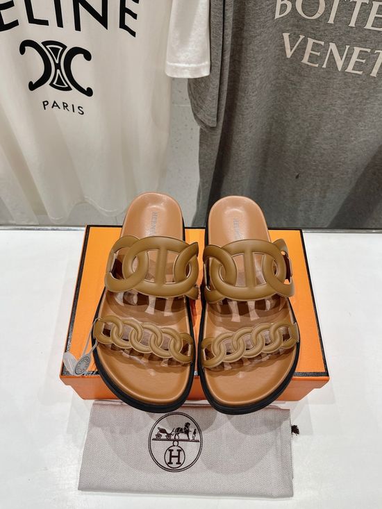 Hermes Classic Leather Slip-On Sandals Non-slip Casual Daily Footwear