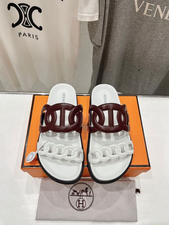 Hermes Classic Leather Slip-On Sandals Non-slip Casual Daily Footwear