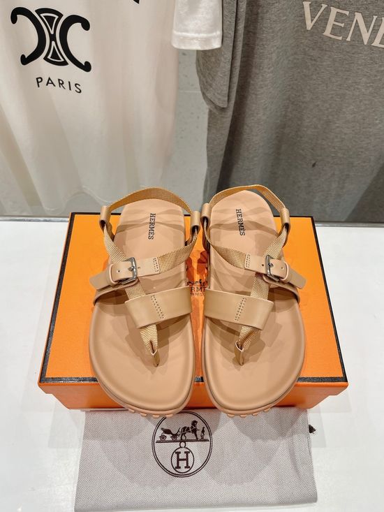 Hermes Elegant Low Heel Thong Flip Flops Comfort Daily Sandals