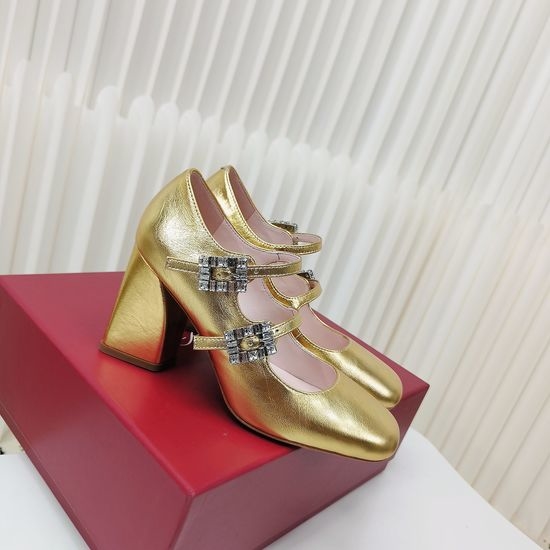 Roger Viver RV Rhinestone Buckle Low Heel Leather Dress Shoes