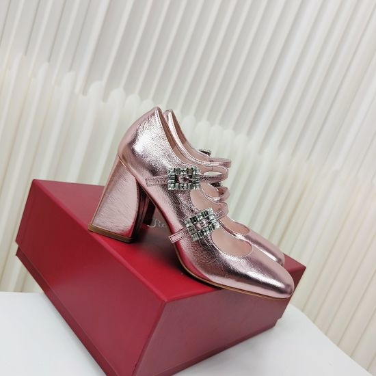 Roger Viver RV Rhinestone Buckle Low Heel Leather Dress Shoes