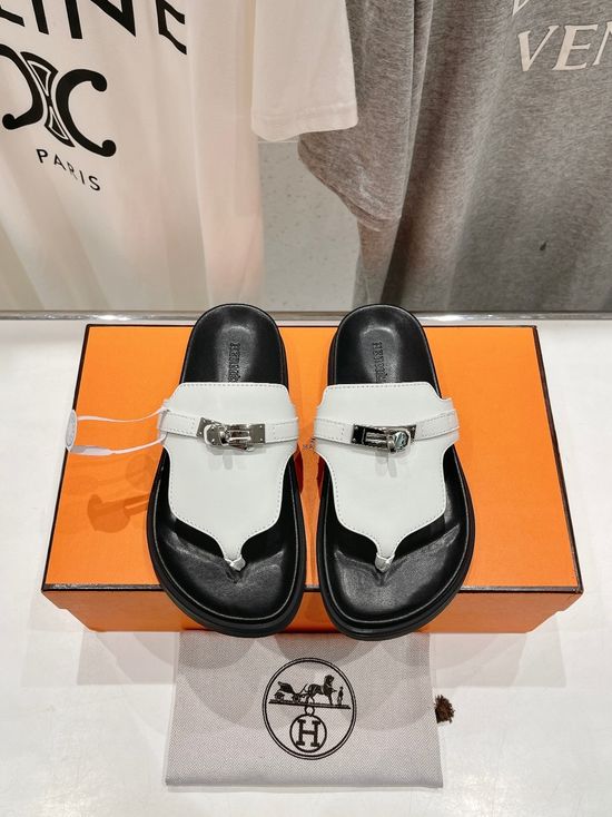 Hermes Premium Leather Flip Flops with Non-slip Sole