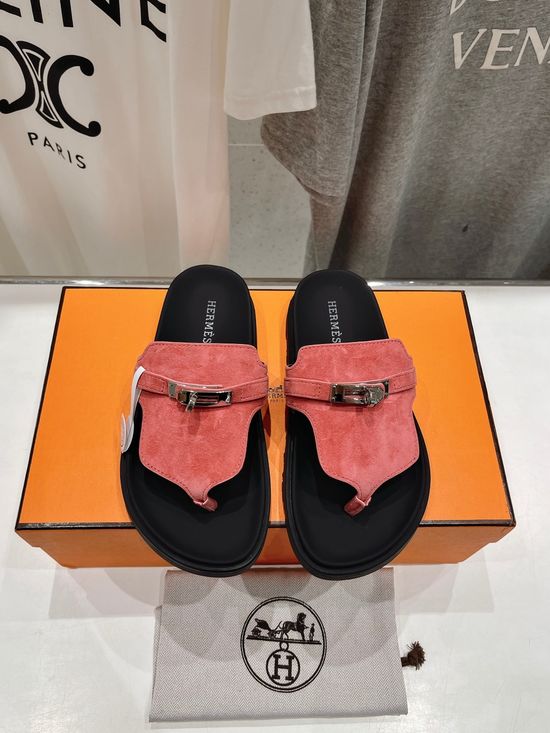 Hermes Premium Leather Flip Flops with Non-slip Sole