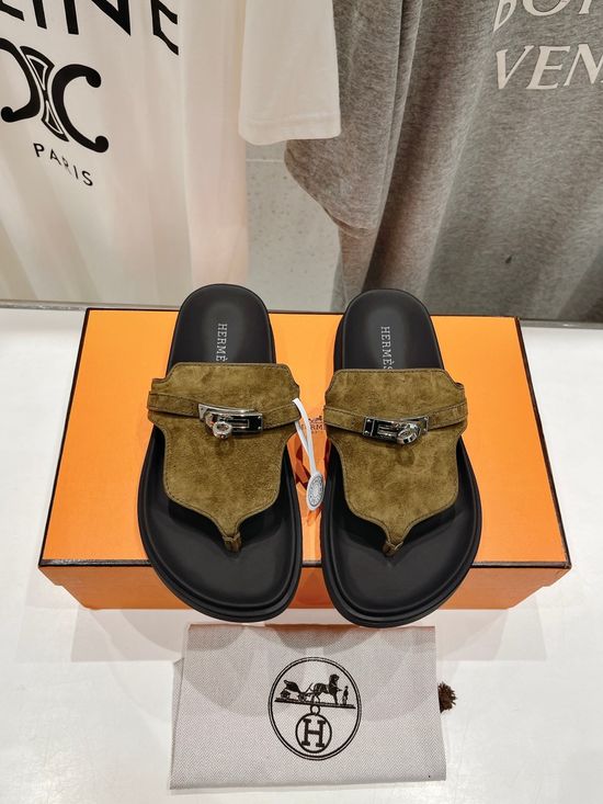 Hermes Premium Leather Flip Flops with Non-slip Sole