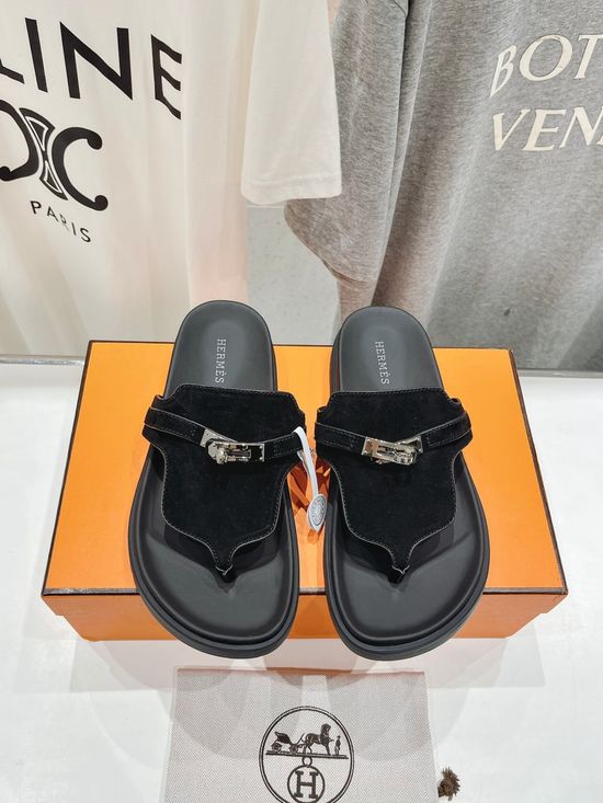 Hermes Premium Leather Flip Flops with Non-slip Sole