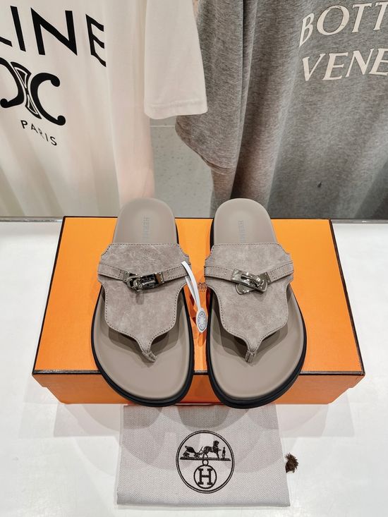 Hermes Premium Leather Flip Flops with Non-slip Sole