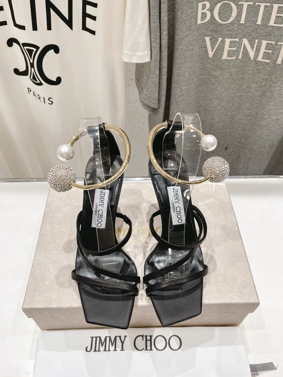 Jimmy Choo Elegant Patent Leather Chunky Heel Sandals with Genuine Sole