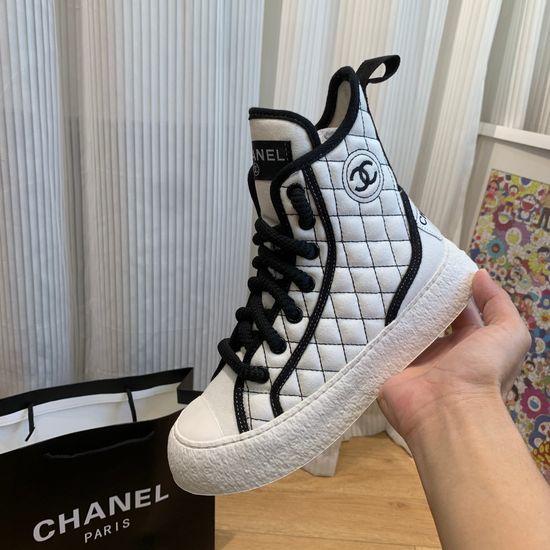Chanel Breathable Comfortable Canvas Mid Calf Boots Non Slip Sole