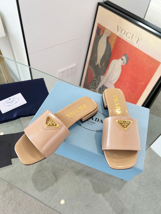 Prada Patent Leather Low Heel Slides Three Color Options