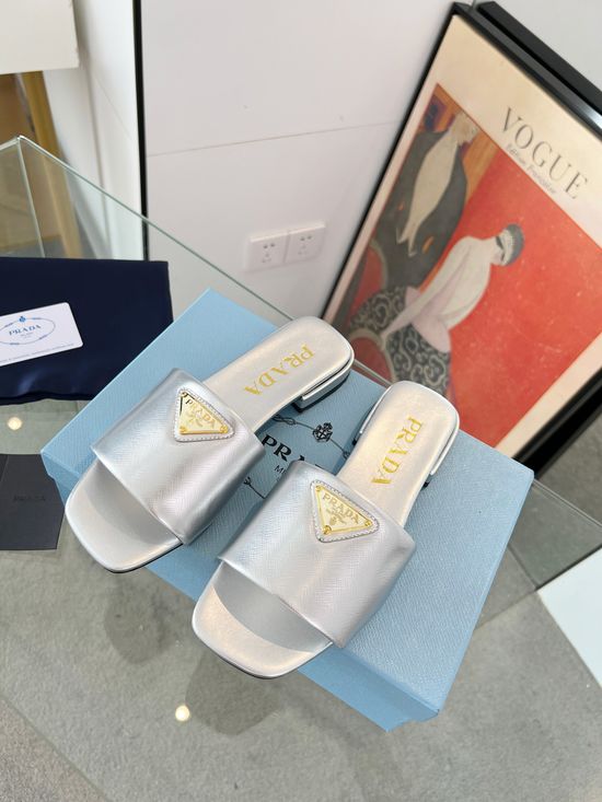 Prada Patent Leather Low Heel Slides Three Color Options