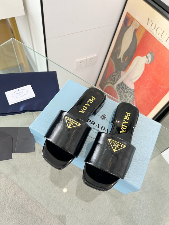Prada Patent Leather Low Heel Slides Three Color Options
