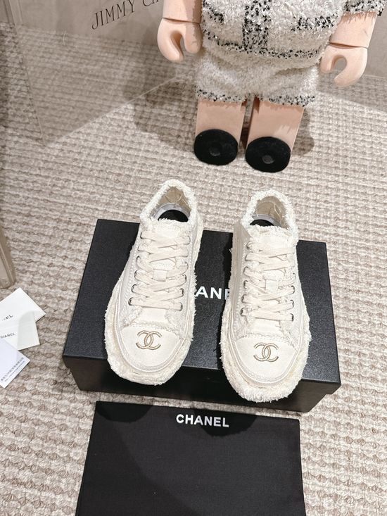 Chanel Embroidered Fringe Canvas Casual Comfortable Shoes