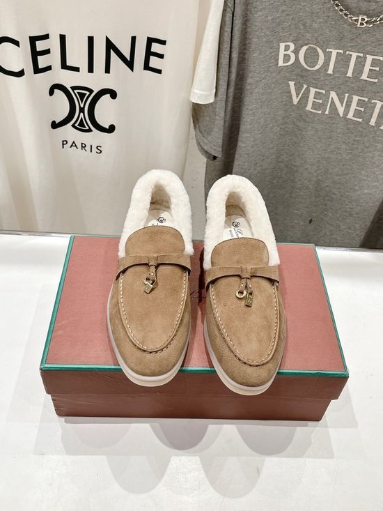 Loro Piana Premium Suede Wool Lined Loafers Comfortable Daily Walking Footwear