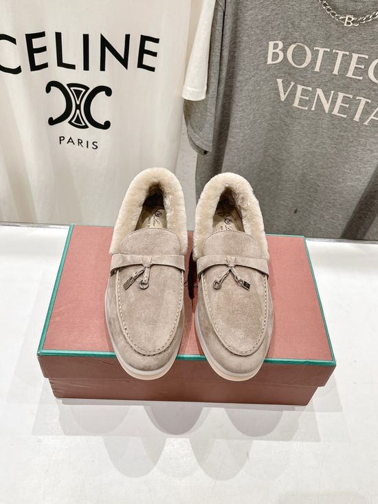 Loro Piana Premium Suede Wool Lined Loafers Comfortable Daily Walking Footwear