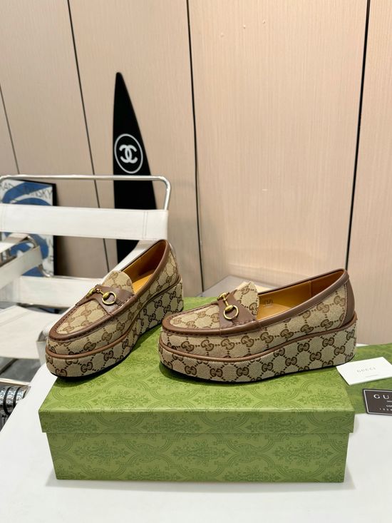 Gucci Classic Horsebit Leather Platform Casual Shoes