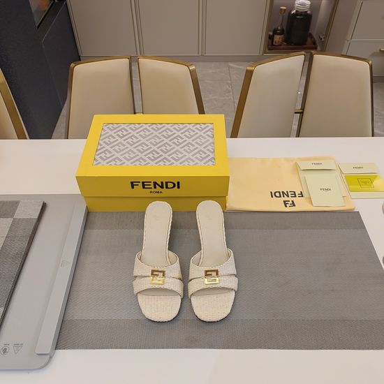 Fendi Woven Upper Metal Buckle Low Heel Comfortable Sandals