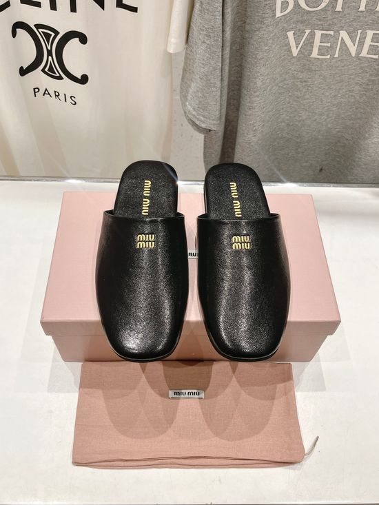 Miu Miu Premium Lambskin Closed Toe House Slippers Soft Comfortable