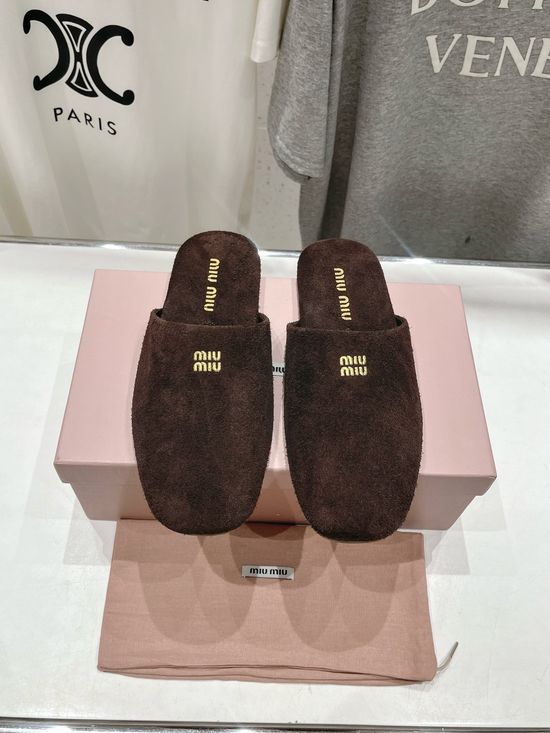Miu Miu Premium Lambskin Closed Toe House Slippers Soft Comfortable