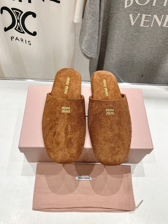 Miu Miu Premium Lambskin Closed Toe House Slippers Soft Comfortable