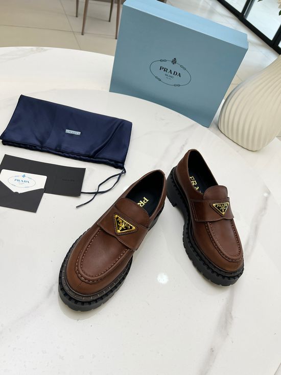 Prada Premium Leather Platform Loafers with Logo Accent