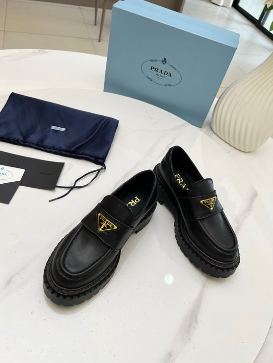 Prada Premium Leather Platform Loafers with Logo Accent