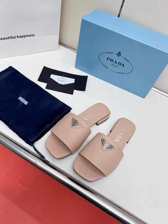 Prada Patent Leather Low Heel Slides Genuine Leather Sole