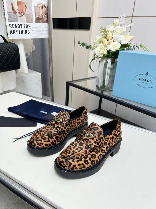 Prada Thick Sole Horsehair Loafers with Logo Detail