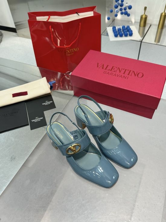 Valentino V-Buckle Slingback Leather Heels Elegant Classic Shoes
