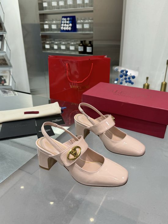 Valentino V-Buckle Slingback Leather Heels Elegant Classic Shoes