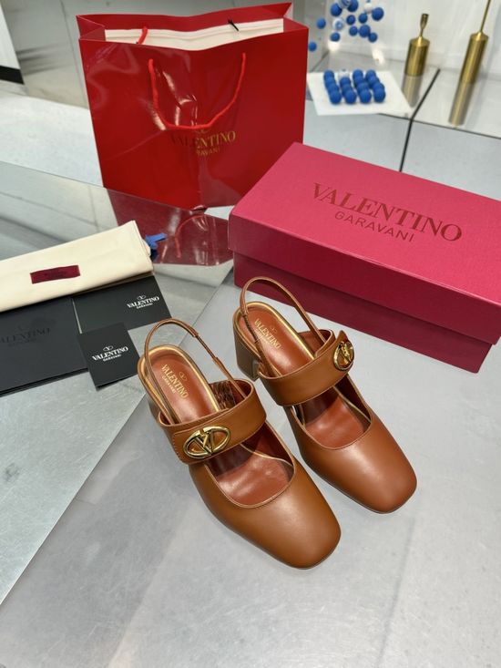 Valentino V-Buckle Slingback Leather Heels Elegant Classic Shoes