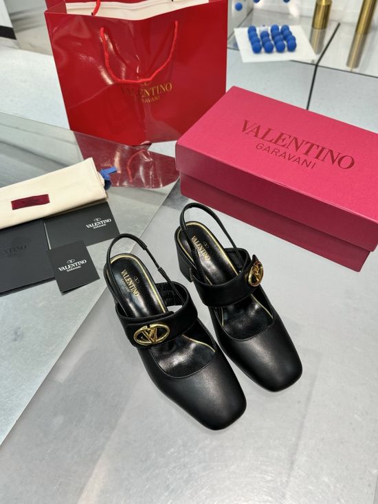 Valentino V-Buckle Slingback Leather Heels Elegant Classic Shoes