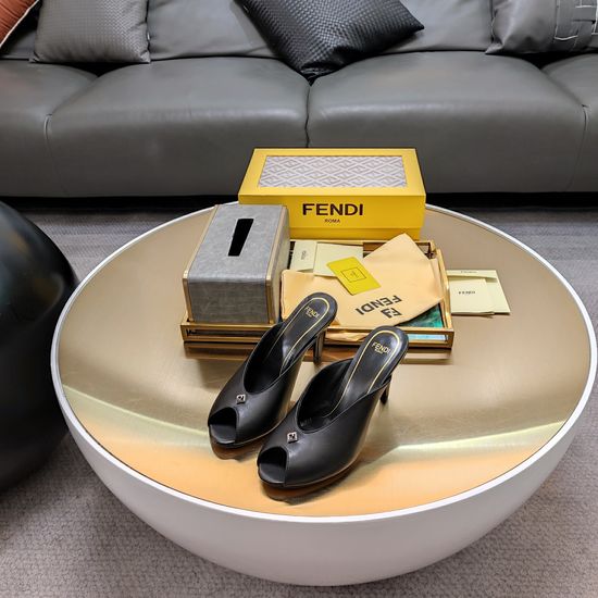 Fendi Elegant Peep Toe Heels With Retro Ring Decor