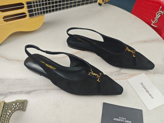 Yves Saint Laurent Flat Black Leather Sole Casual Daily Sandals